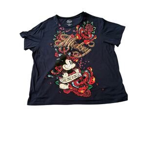 Disney Mickey Mouse Tee Navy Size 3X Graphic Roses Tattoo Streetwear Y2K